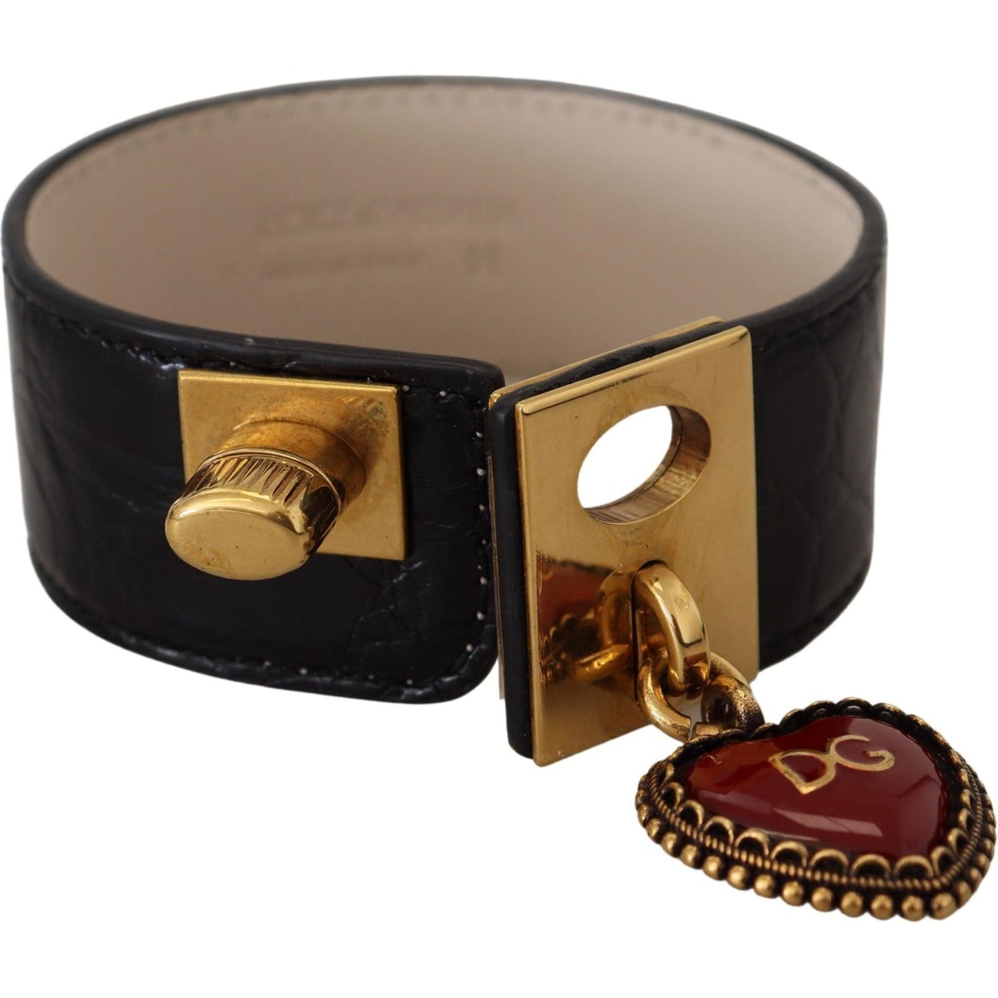 Dolce & Gabbana Elegant Black Leather Gold Detail Bracelet Dolce & Gabbana