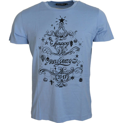 Dolce & Gabbana Light Blue Happy New Year 2017 Cotton T-shirt