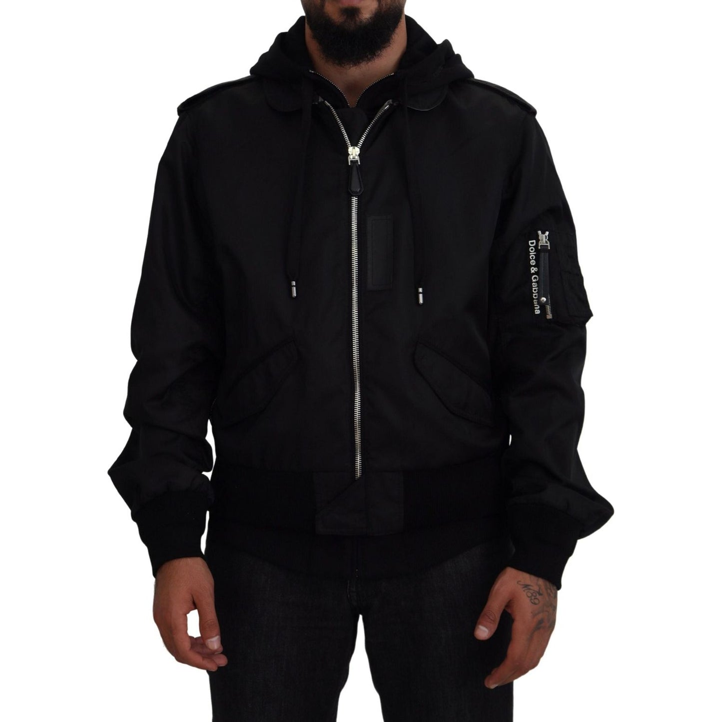 Dolce & Gabbana Black Nylon Hooded Full Zip Men Coat Jacket