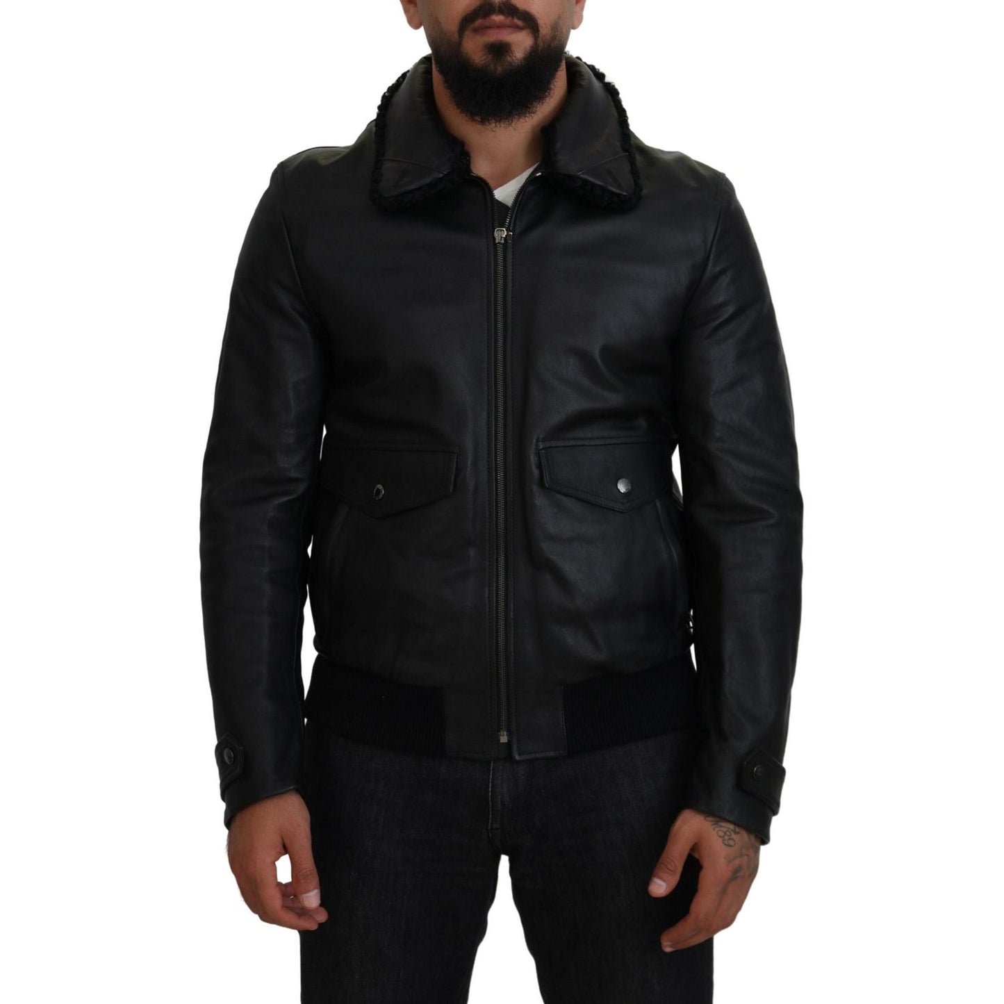 Dolce & Gabbana Chic Black Leather Silk-Lined Jacket Dolce & Gabbana