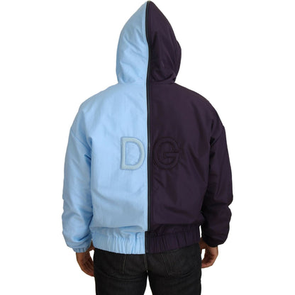 Dolce & Gabbana Black Blue DG Hooded Full Zip Men Jacket