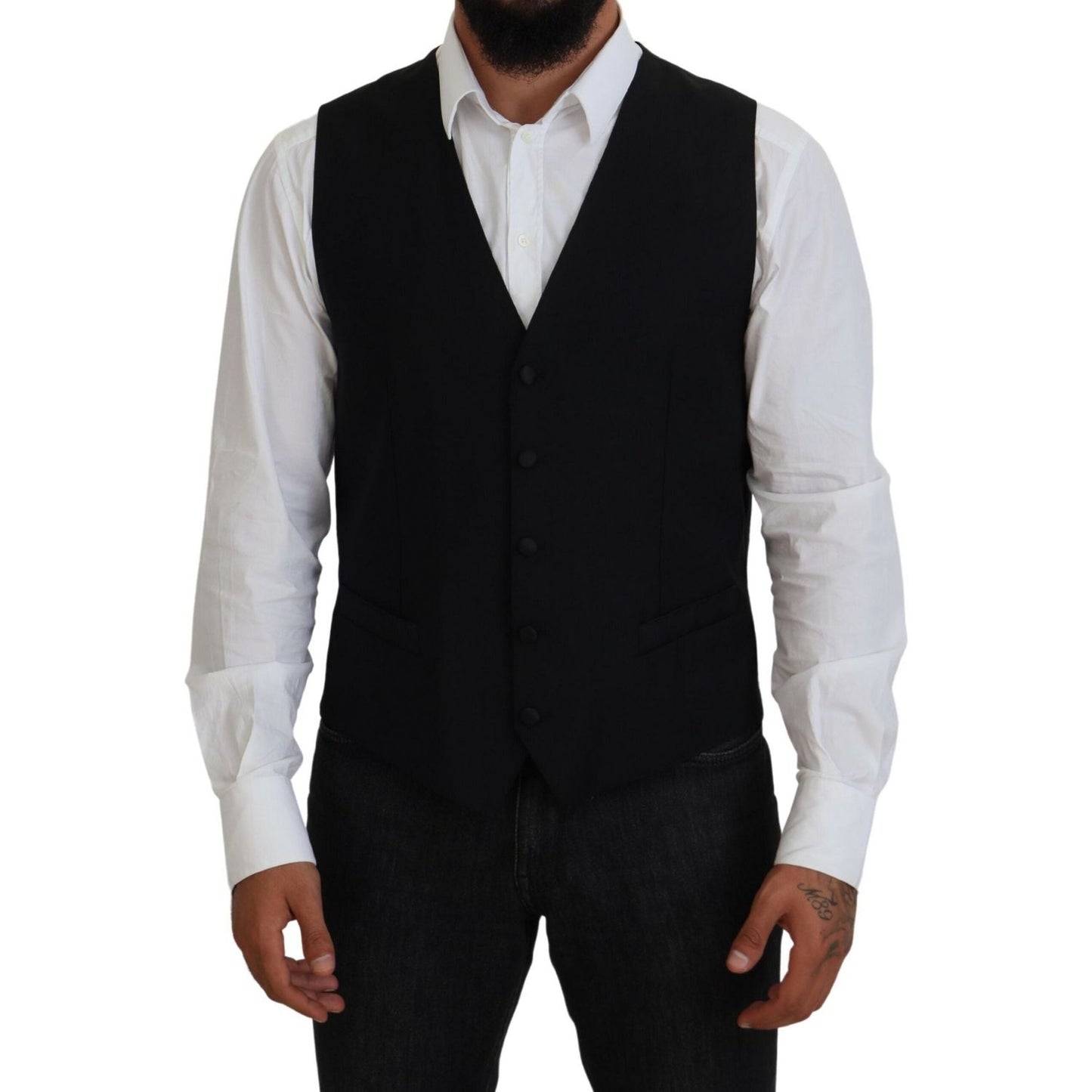 Dolce & Gabbana Black Virgin Wool Waistcoat Formal Vest
