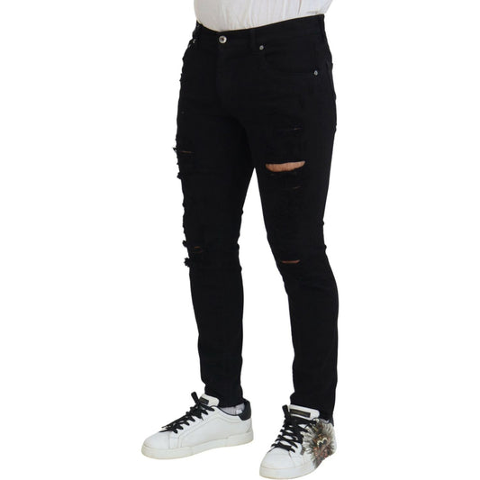 Dolce & Gabbana Svelte Black Tattered Slim Fit Denim Dolce & Gabbana