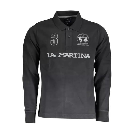 La Martina Black Cotton Men Polo Shirt La Martina