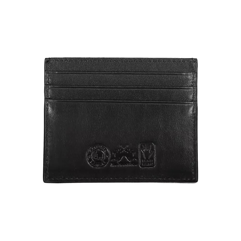 La Martina Black Leather Men Wallet La Martina