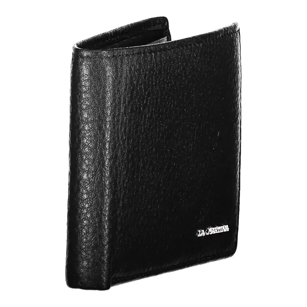 La Martina Black Leather Men Wallet La Martina