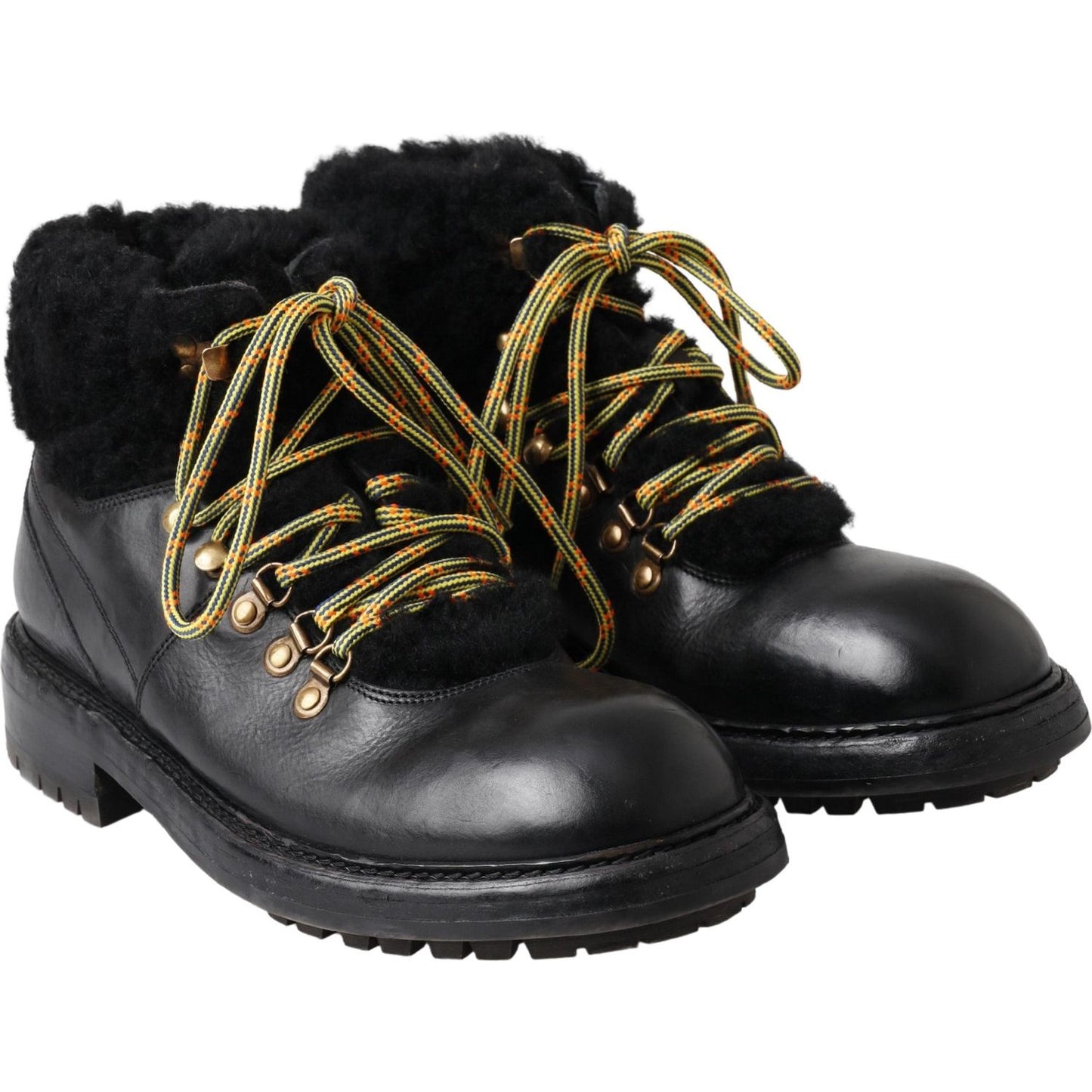 Dolce & Gabbana Elegant Shearling Style Men's Leather Boots Dolce & Gabbana