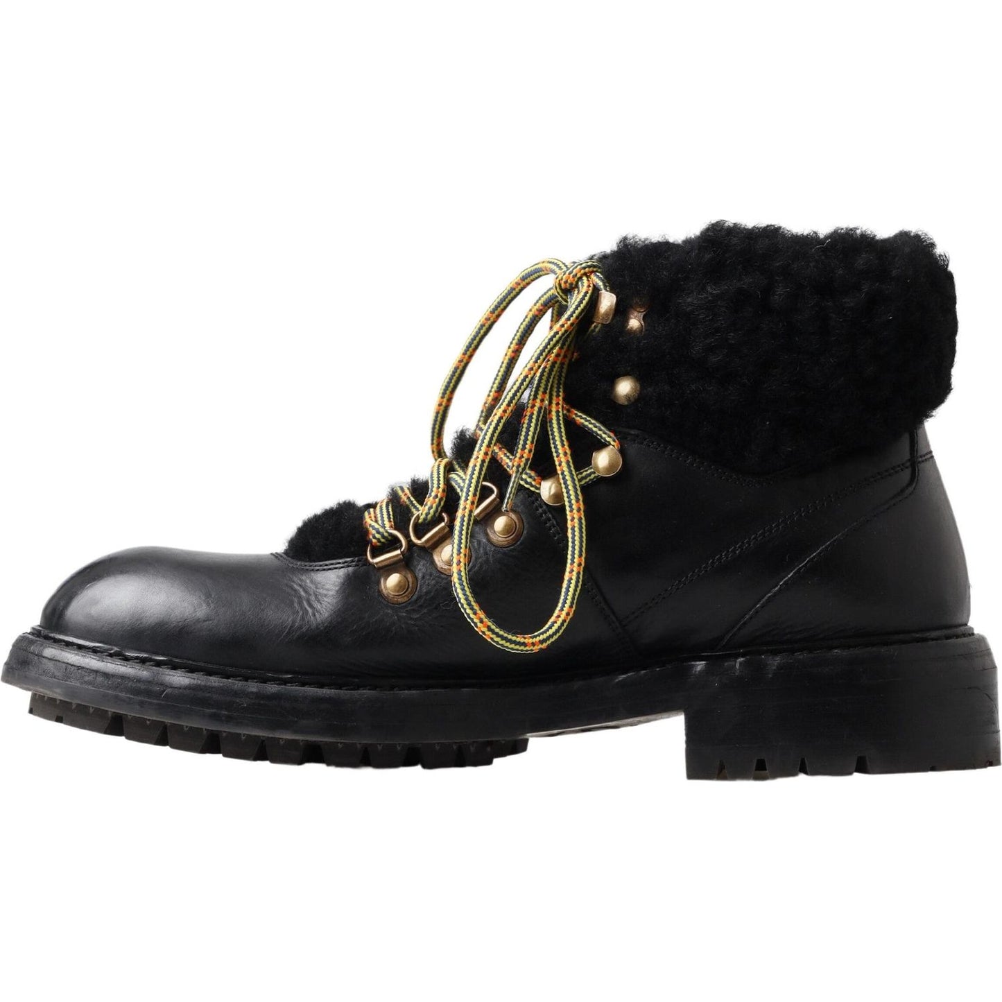 Dolce & Gabbana Elegant Shearling Style Men's Leather Boots Dolce & Gabbana