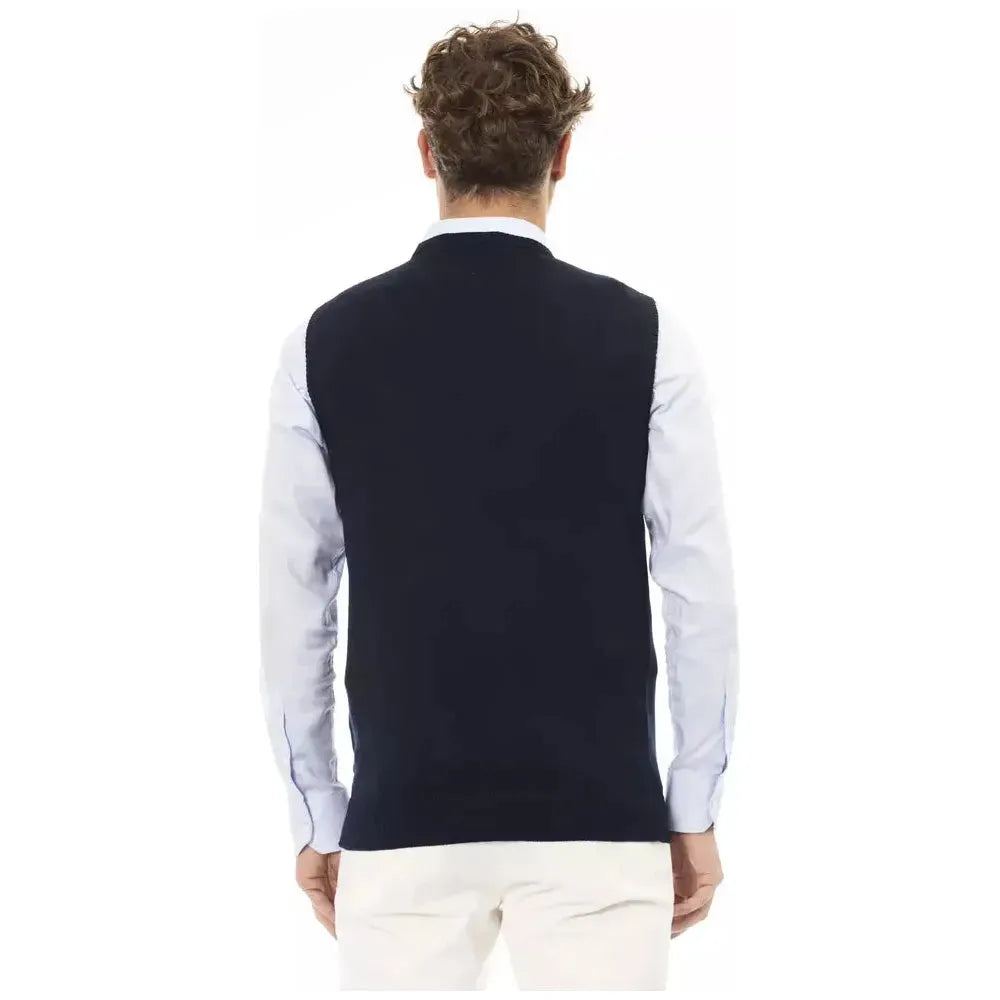 Alpha Studio Blue Viscose Men Vest Alpha Studio