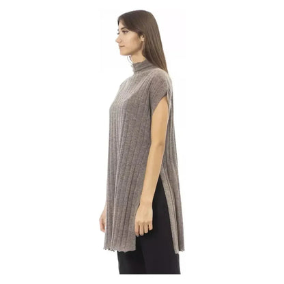 Alpha Studio Brown Wool Women Sweater with Side Slits
