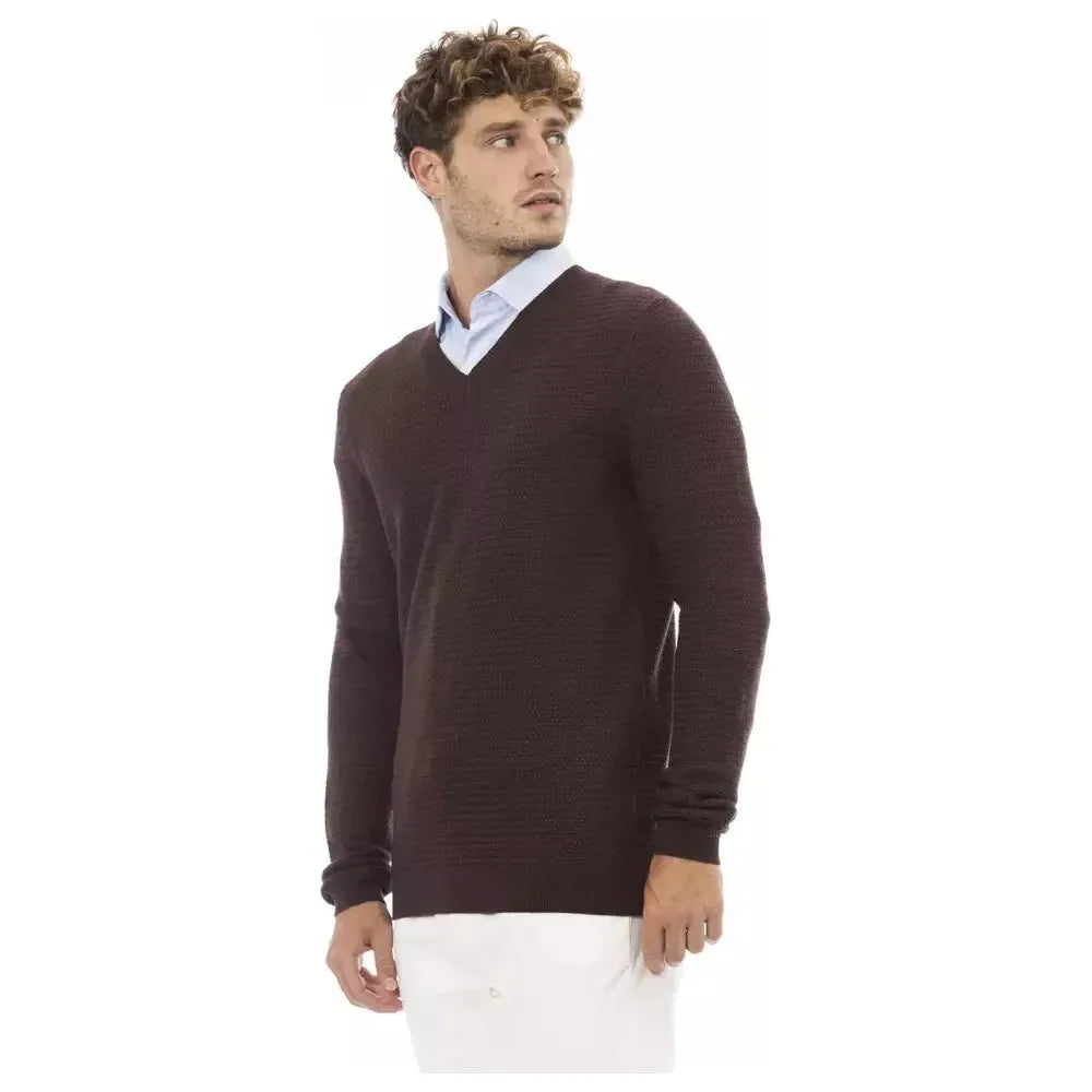 Alpha Studio Brown Merino Wool Men Sweater Alpha Studio