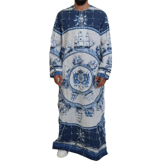 Dolce & Gabbana Majestic Blue Cotton-Silk Thobe Robe Dolce & Gabbana