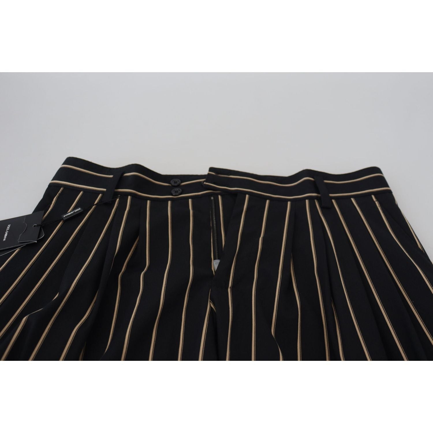 Dolce & Gabbana Black Beige Striped Cotton Stretch Pants