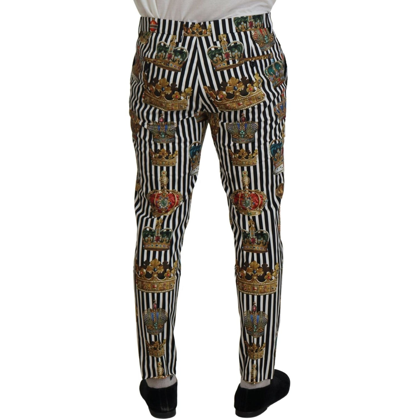 Dolce & Gabbana Elegant Gold Crown Stripe Chino Pants Dolce & Gabbana