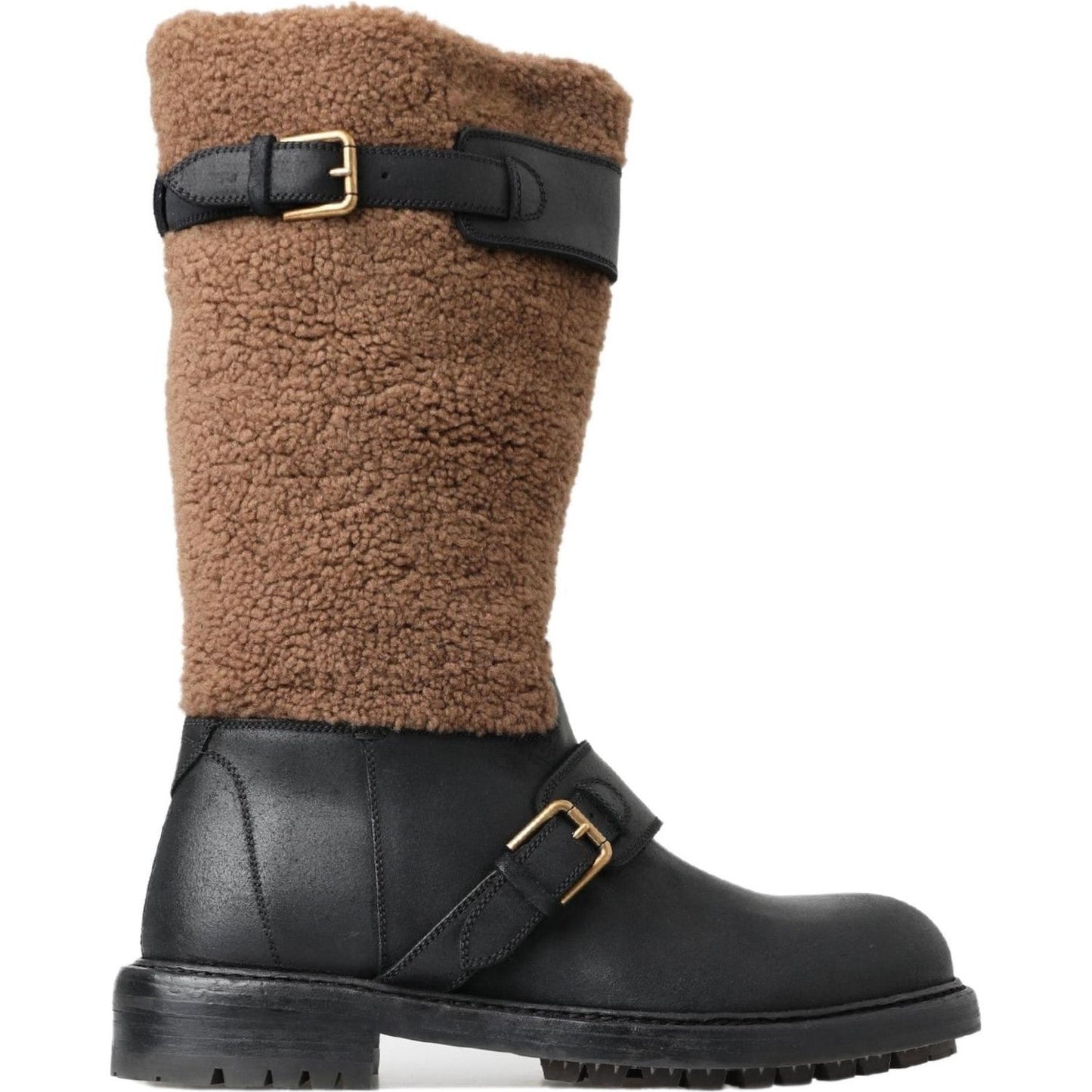 Dolce & Gabbana Black Shearling Leather Long Boots Dolce & Gabbana