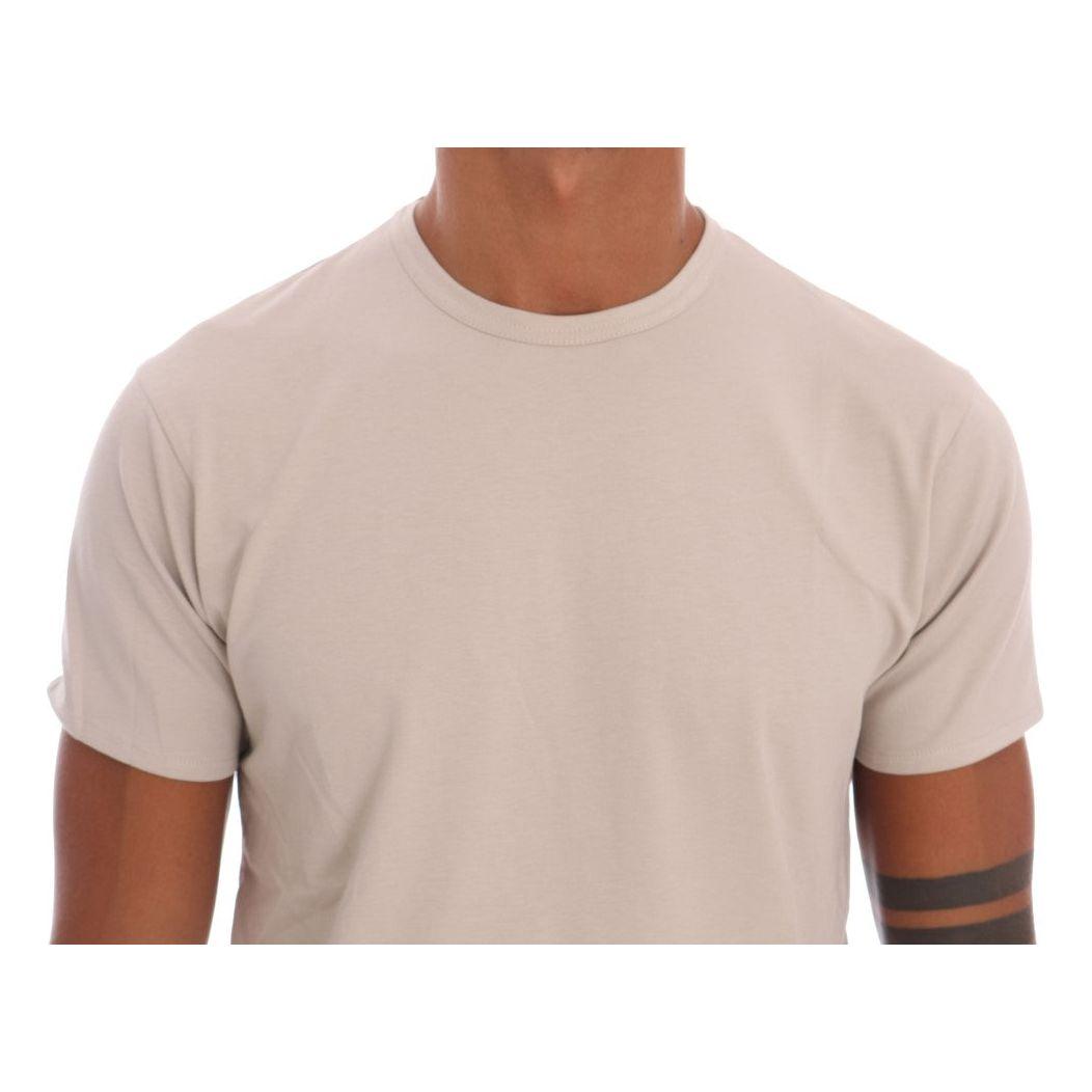 Daniele Alessandrini Beige Cotton Blend Crew Neck Tee