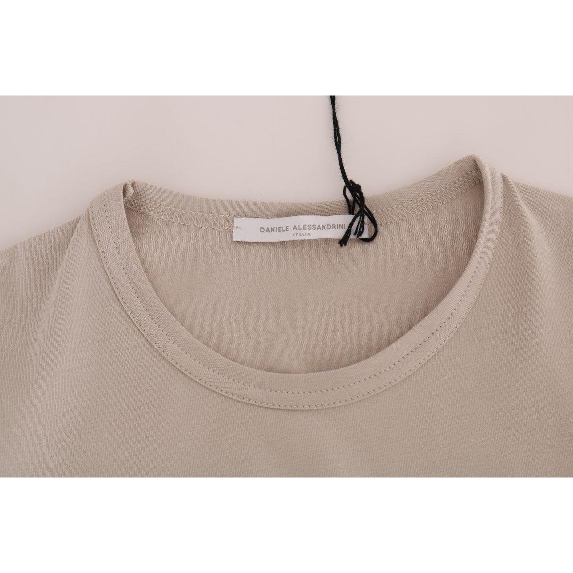 Daniele Alessandrini Beige Cotton Blend Crew Neck Tee