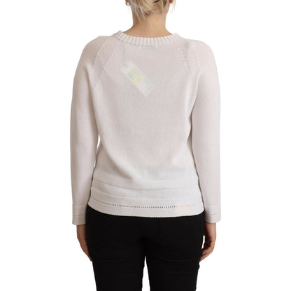 Alpha Studio Elegant White Cotton Pullover Sweater Alpha Studio