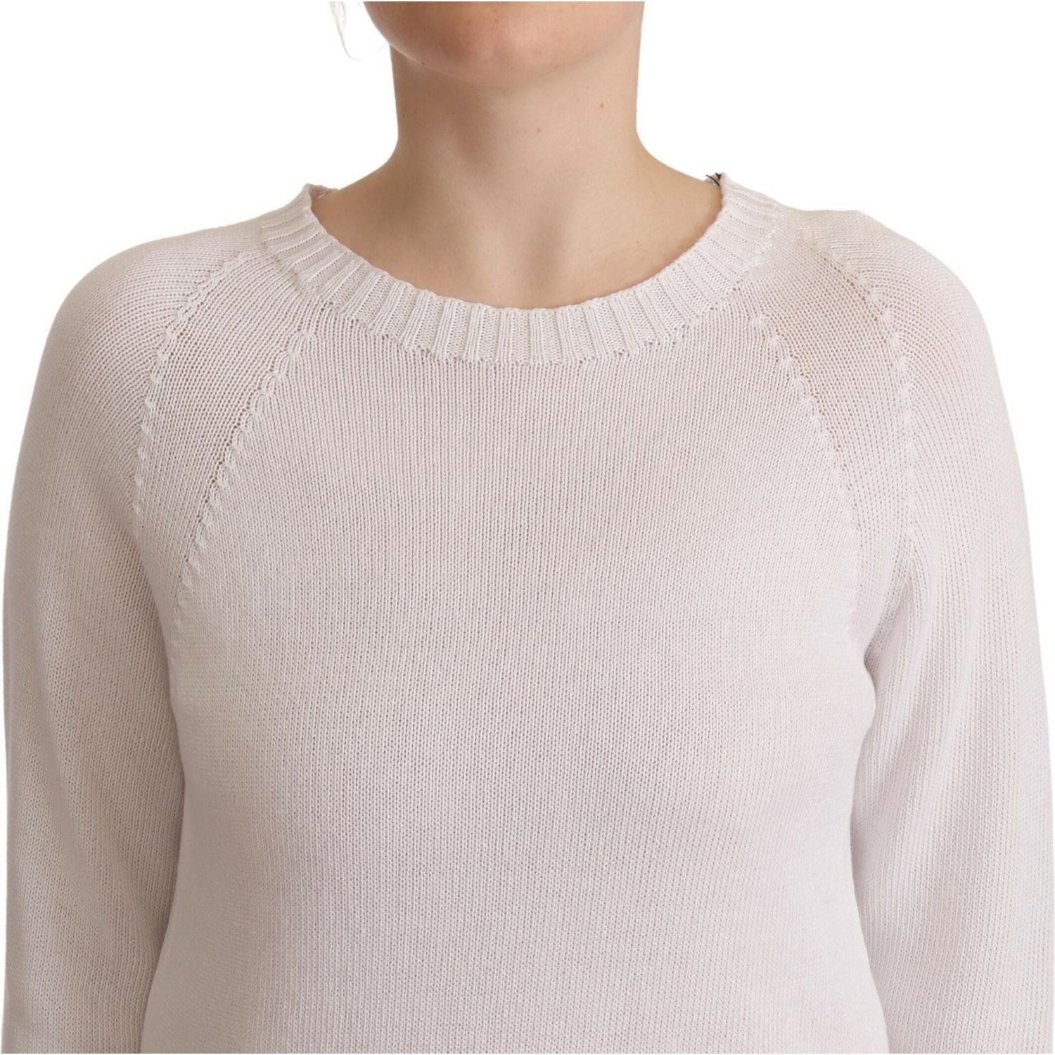 Alpha Studio Elegant White Cotton Pullover Sweater