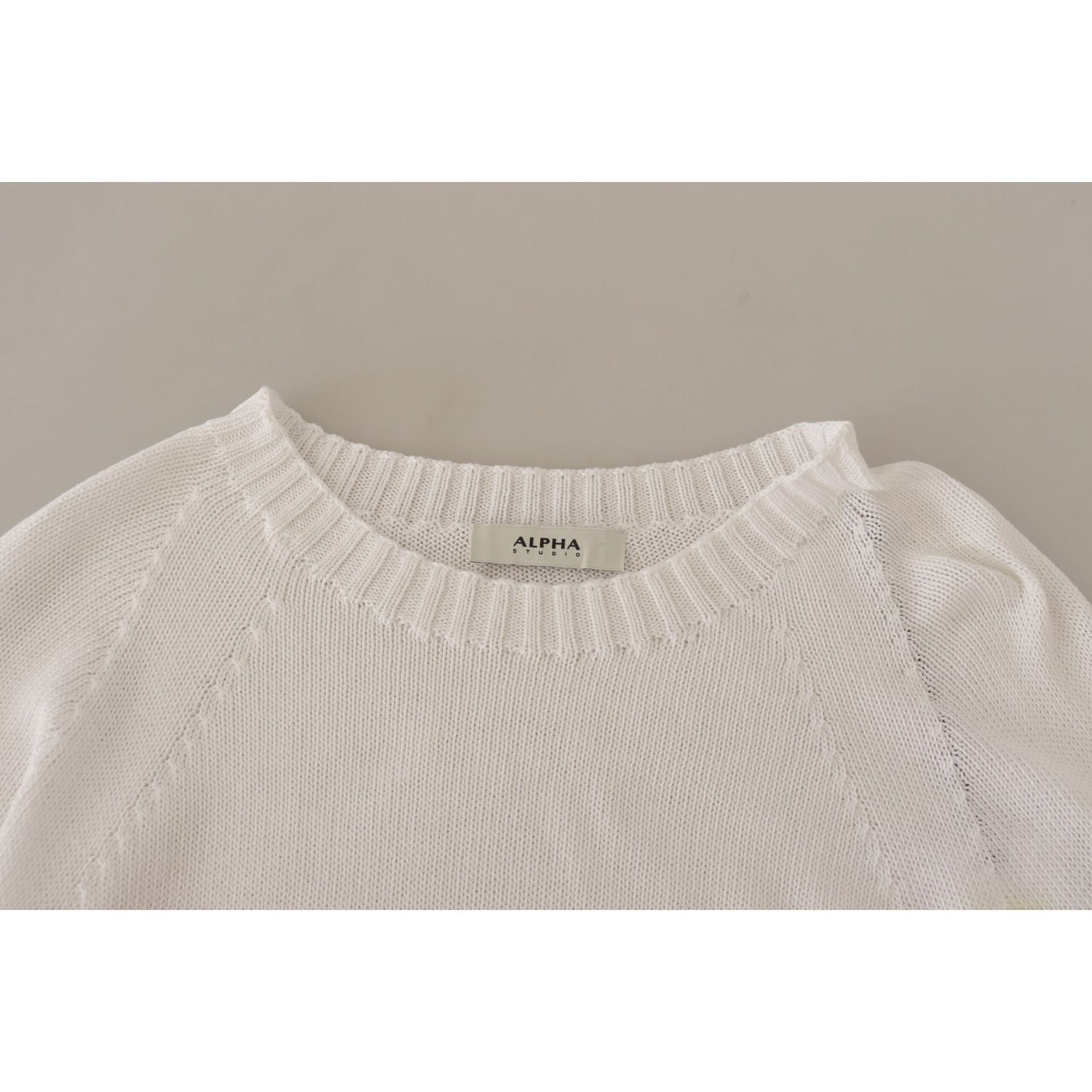 Alpha Studio Elegant White Cotton Pullover Sweater