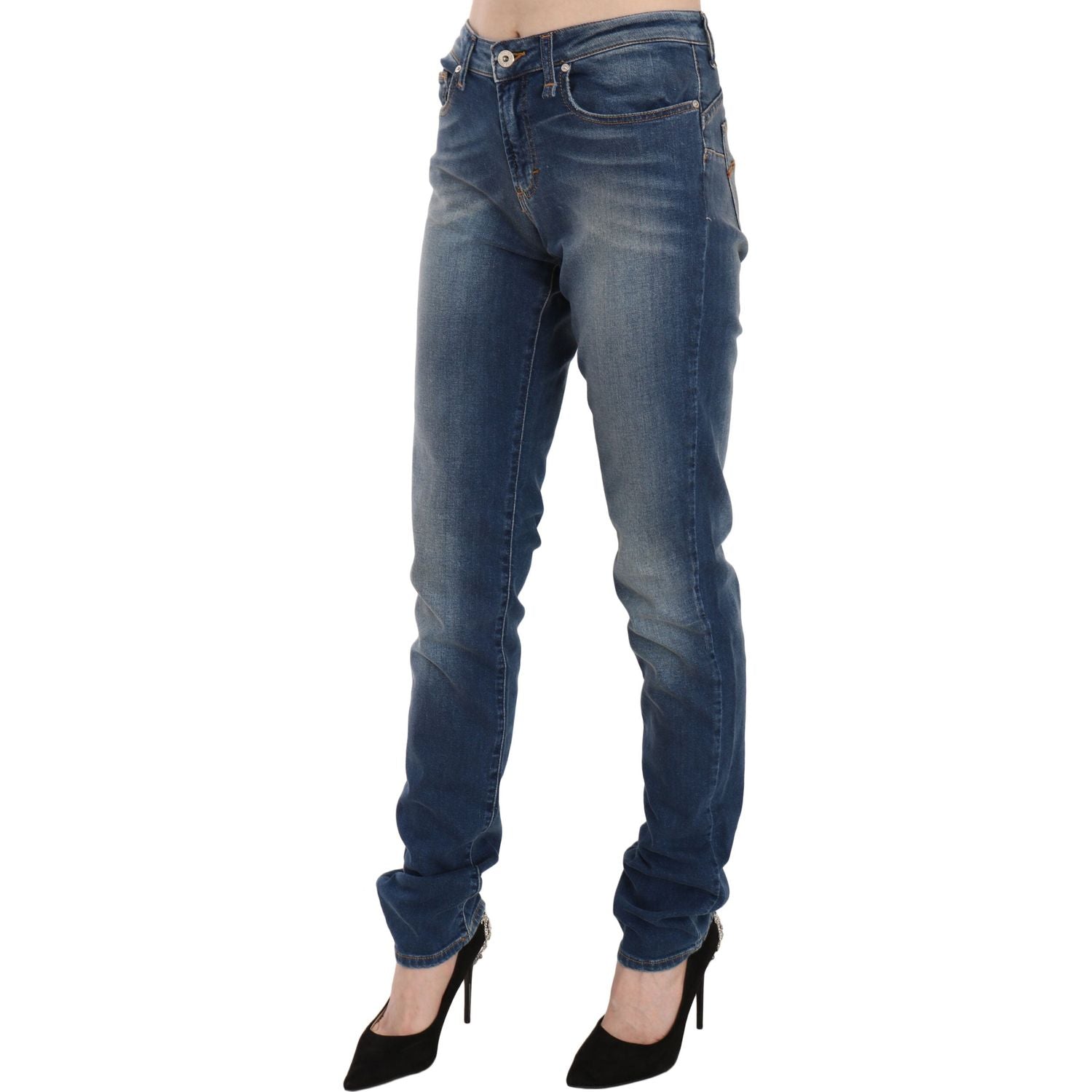 Fiorucci Blue Washed Mid Waist Slim Fit Denim Jeans