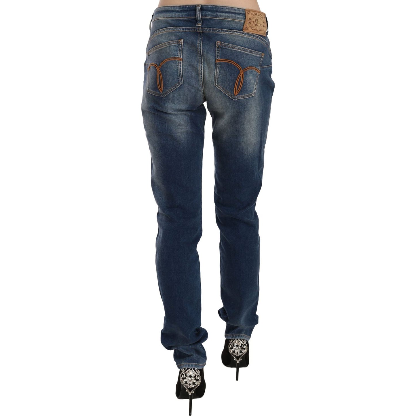 Fiorucci Blue Washed Mid Waist Slim Fit Denim Jeans