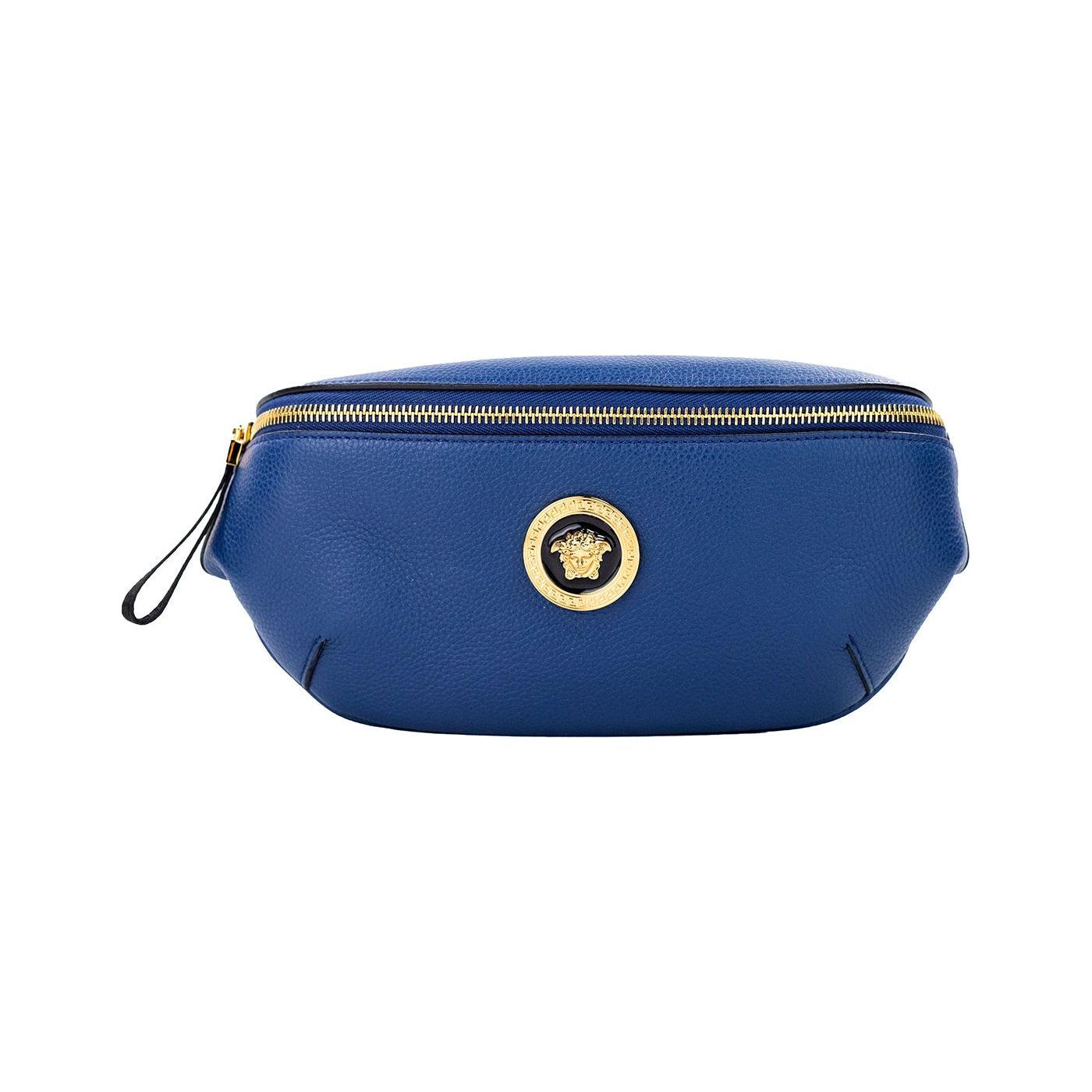 Versace Small Navy Calf Leather Medusa Pendant Fanny Waist Pack Belt Bag