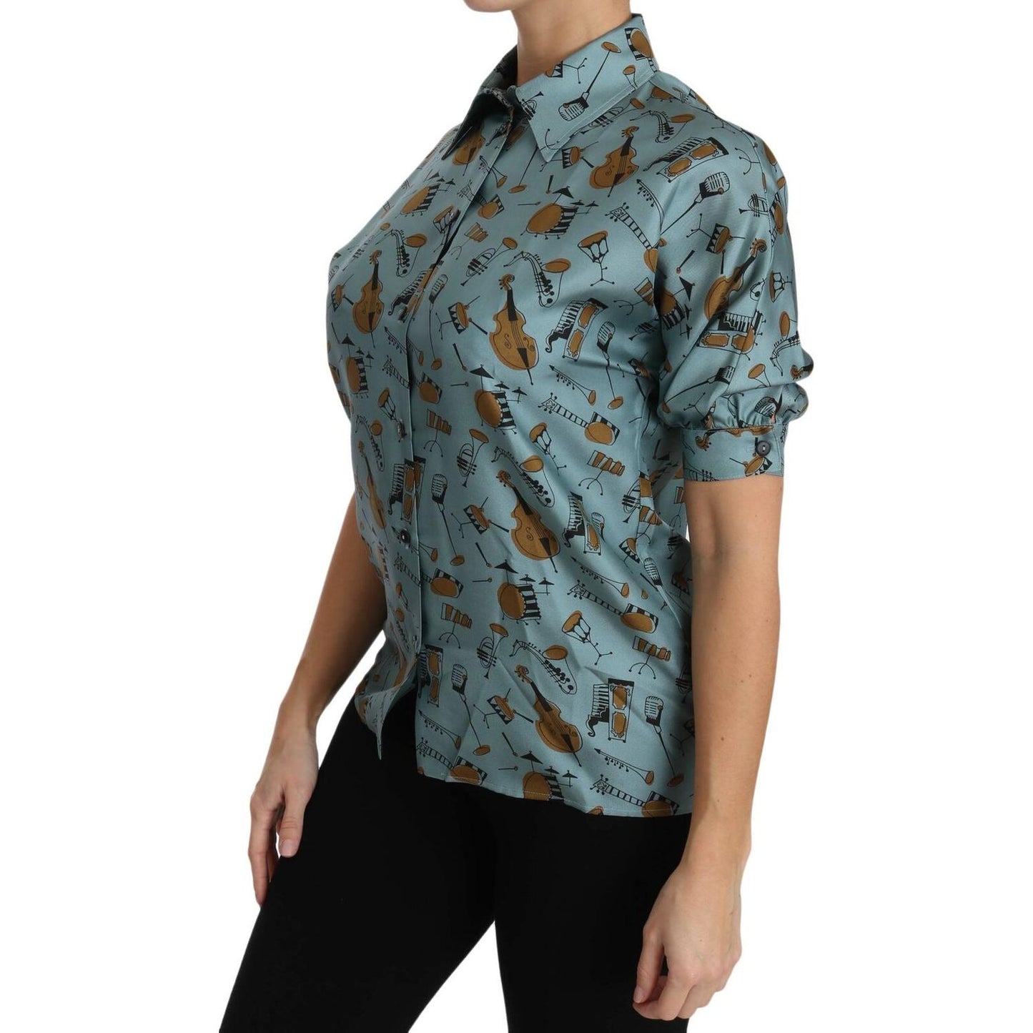 Dolce & Gabbana Elegant Multicolor Silk Blouse with Collar Dolce & Gabbana