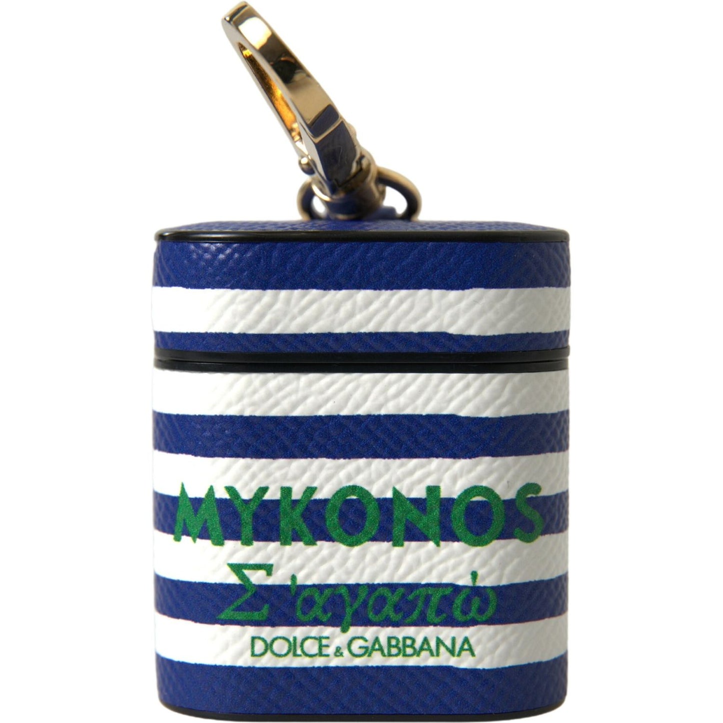 Dolce & Gabbana Chic Blue Striped Leather Airpods Case Dolce & Gabbana