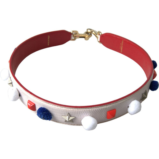 Dolce & Gabbana White Leather Studded Bag Shoulder Strap 1728,67345645728,Bags,Dolce & Gabbana,Leather Accessories - Women - Bags,Material: 100% Leather,New with tags,Shoulder Straps - Bags,White and Red,Women,Women - Bags