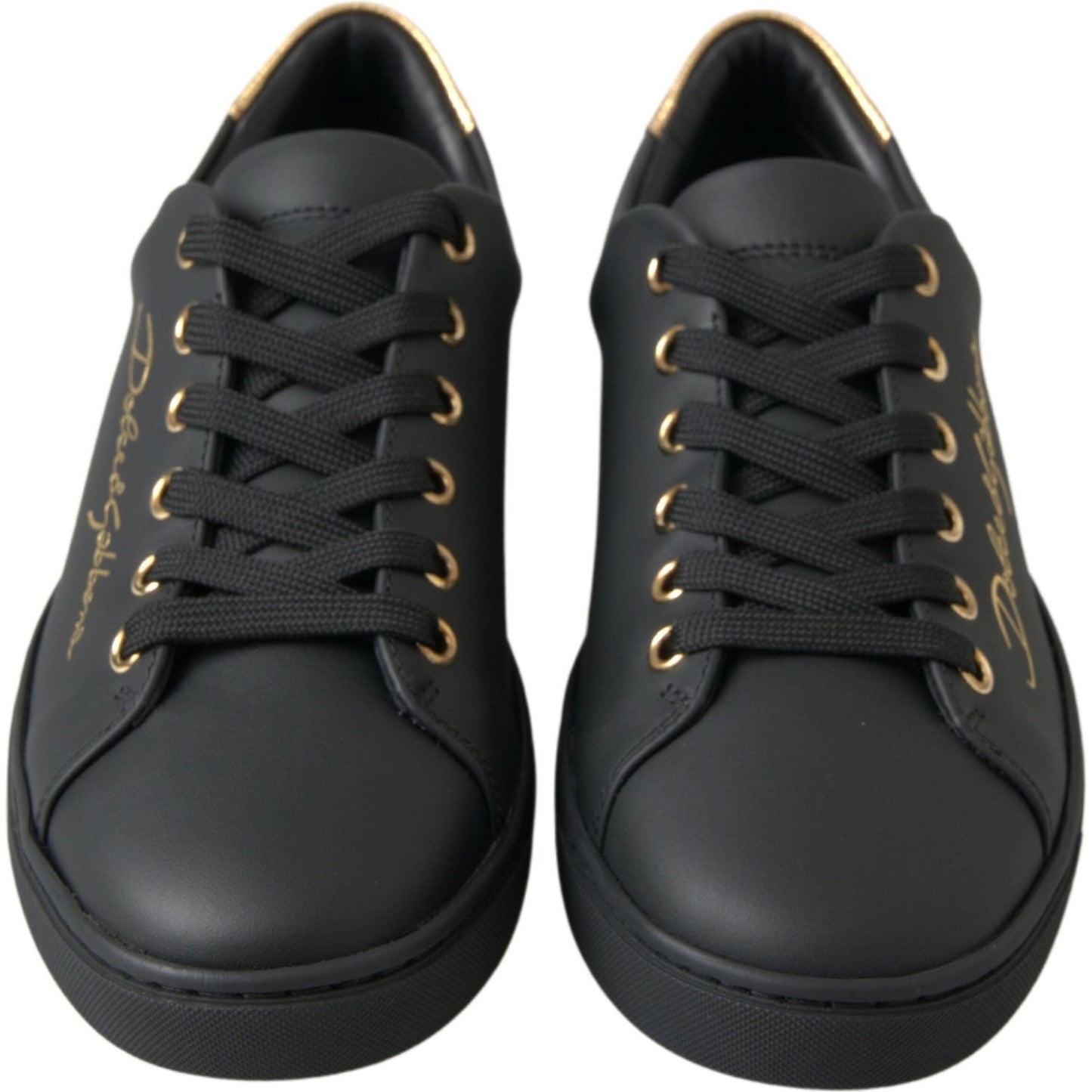 Dolce & Gabbana Black Gold Leather Classic Sneakers Dolce & Gabbana