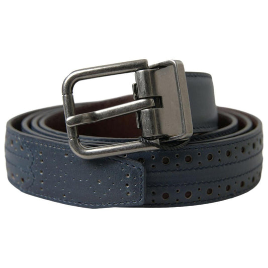 Dolce & Gabbana Elegant Blue Leather Belt with Metal Buckle MAN BELTS Dolce & Gabbana