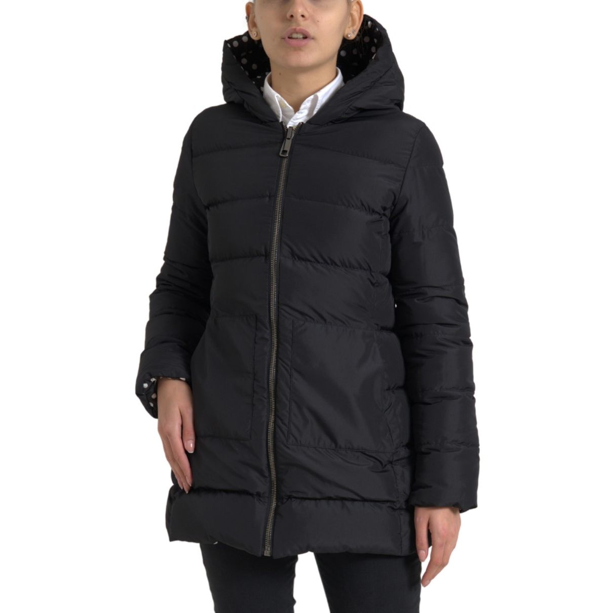 Dolce & Gabbana Black Polyester Hooded Reversible Jacket