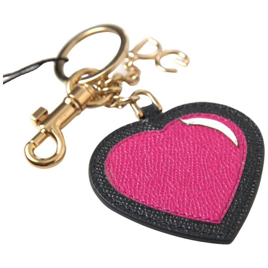 Dolce & Gabbana Elegant Black Leather Keychain with Fuchsia Accent Dolce & Gabbana