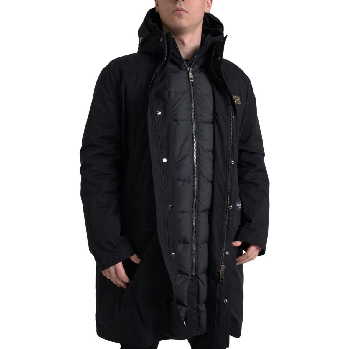 Dolce & Gabbana Elegant Black Hooded Trench Coat Dolce & Gabbana