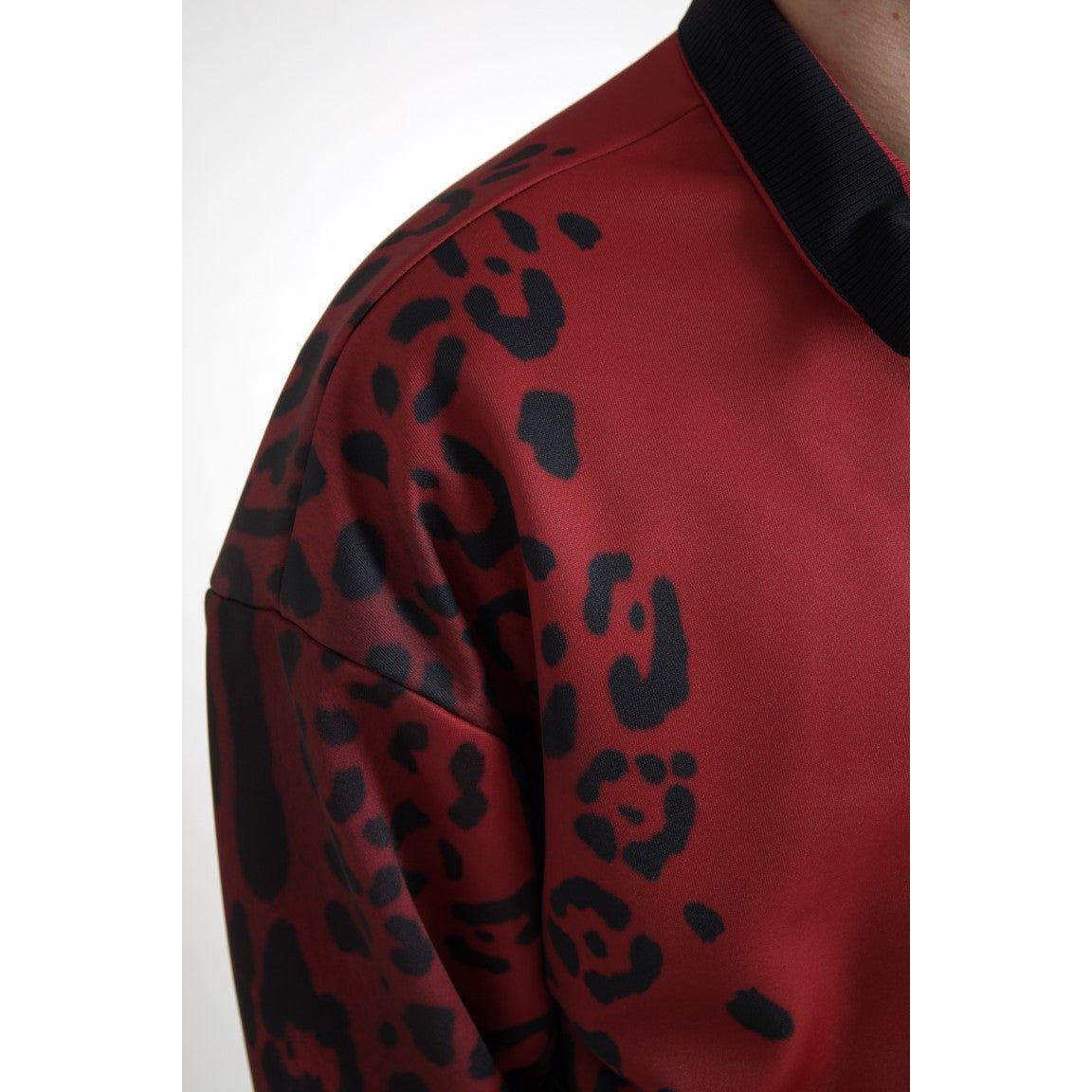 Dolce & Gabbana Red Leopard Polyester Bomber Full Zip  Jacket