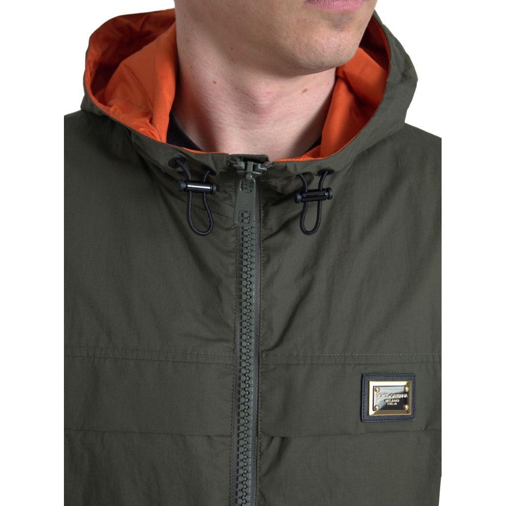 Dolce & Gabbana Elegant Hooded Full Zip Jacket in Green and Orange Dolce & Gabbana