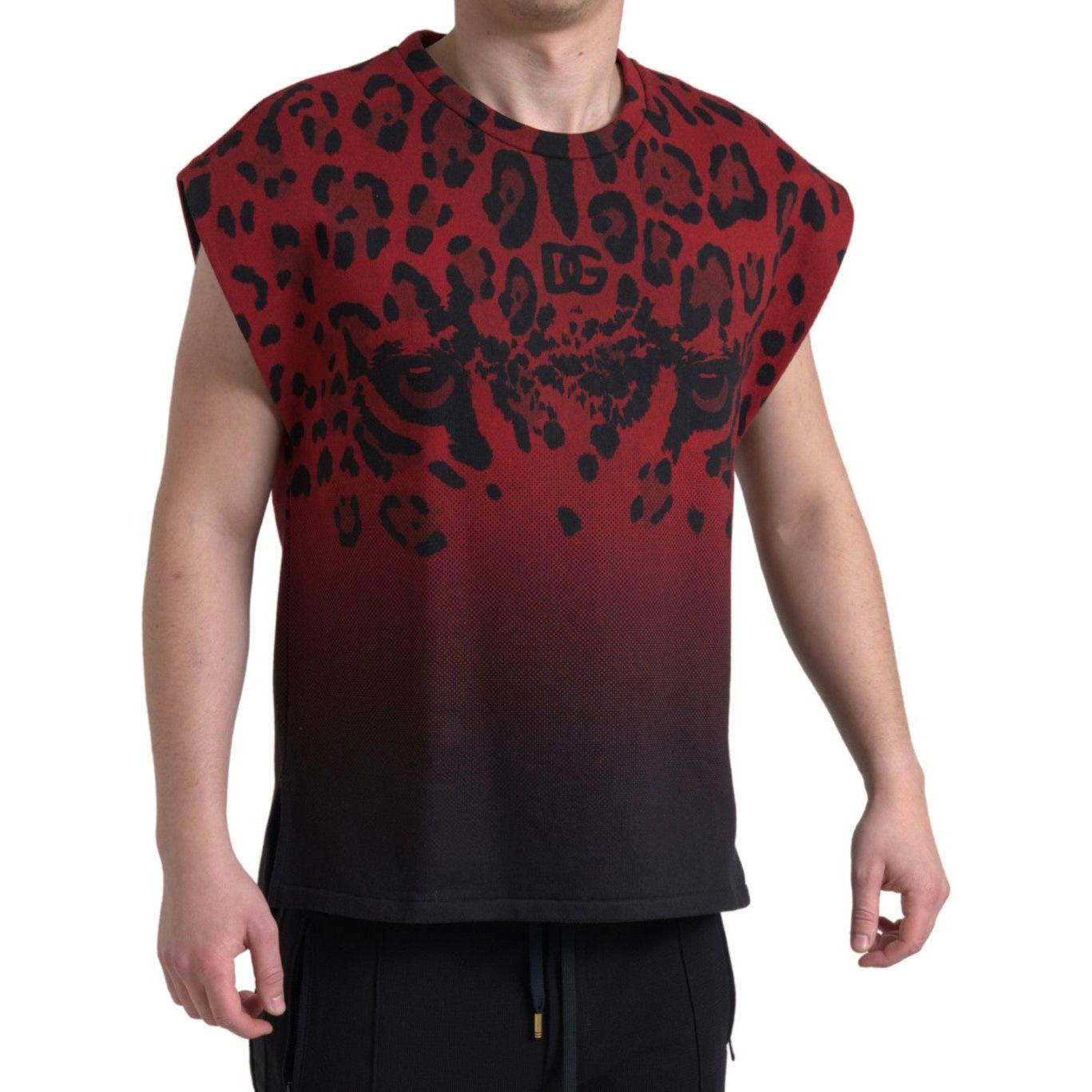 Dolce & Gabbana Red Leopard Print Cotton Tank Top Dolce & Gabbana