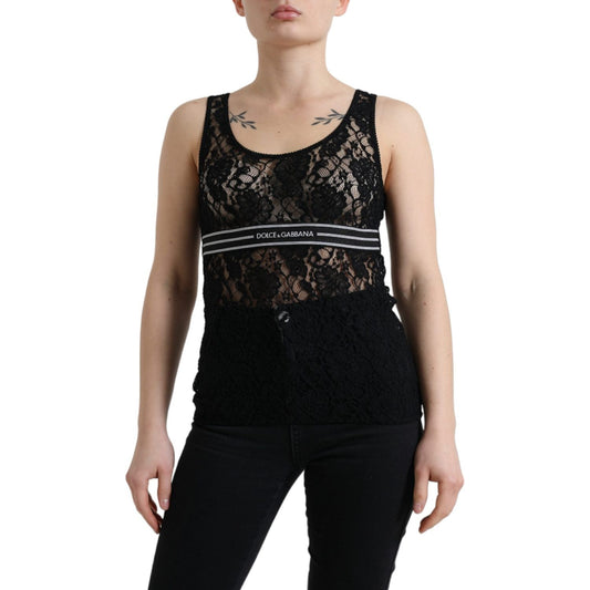 Dolce & Gabbana Elegant Lace Tank Top with Logo Stripe Dolce & Gabbana