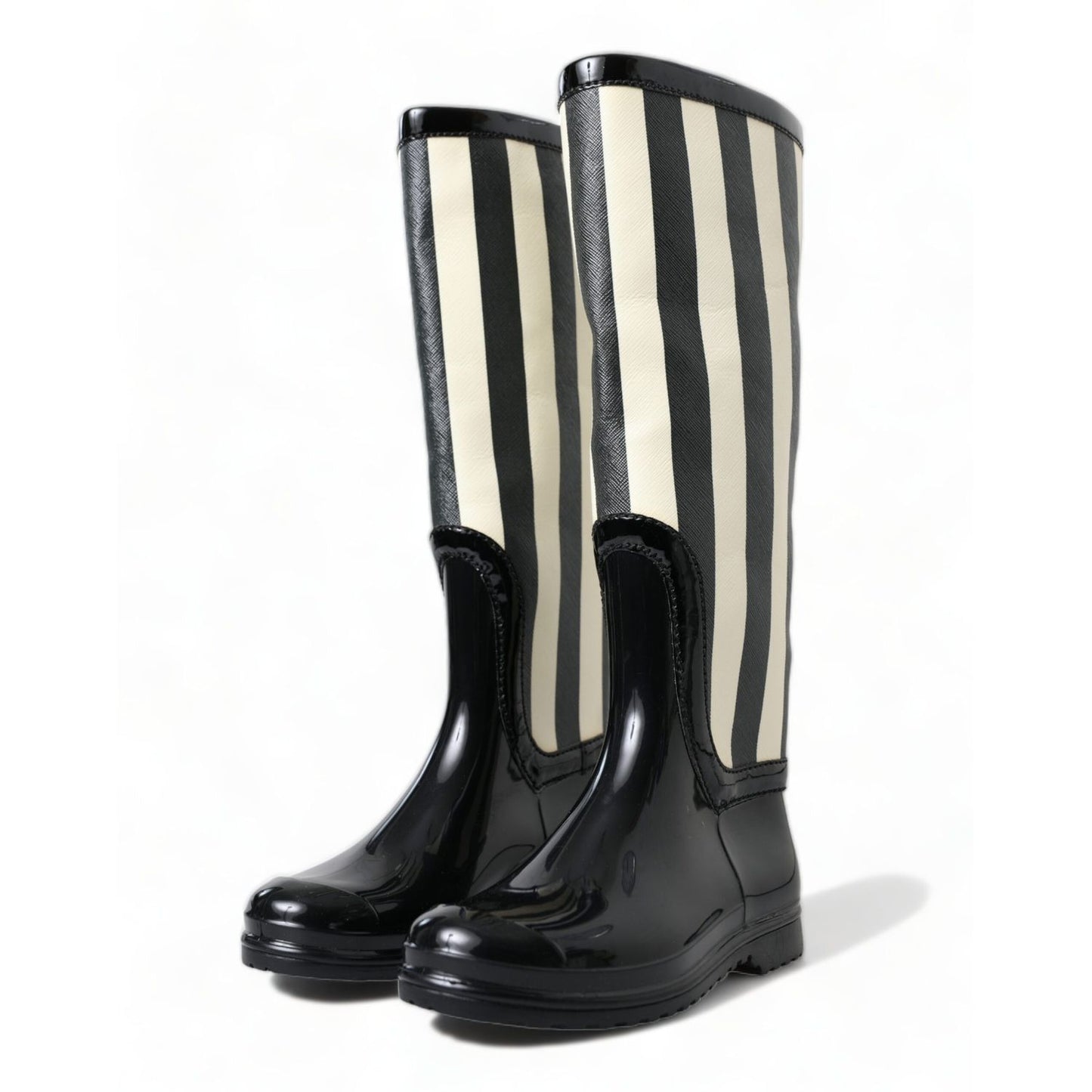 Dolce & Gabbana Black Rubber Knee High Flat Boots Shoes