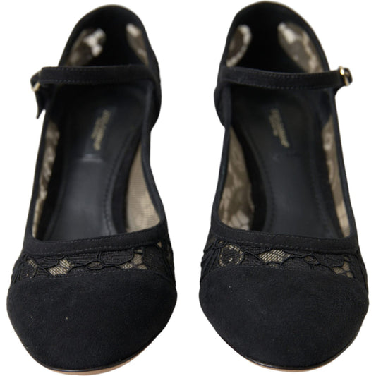 Dolce & Gabbana Elegant Suede Mary Jane Lace Heels Dolce & Gabbana