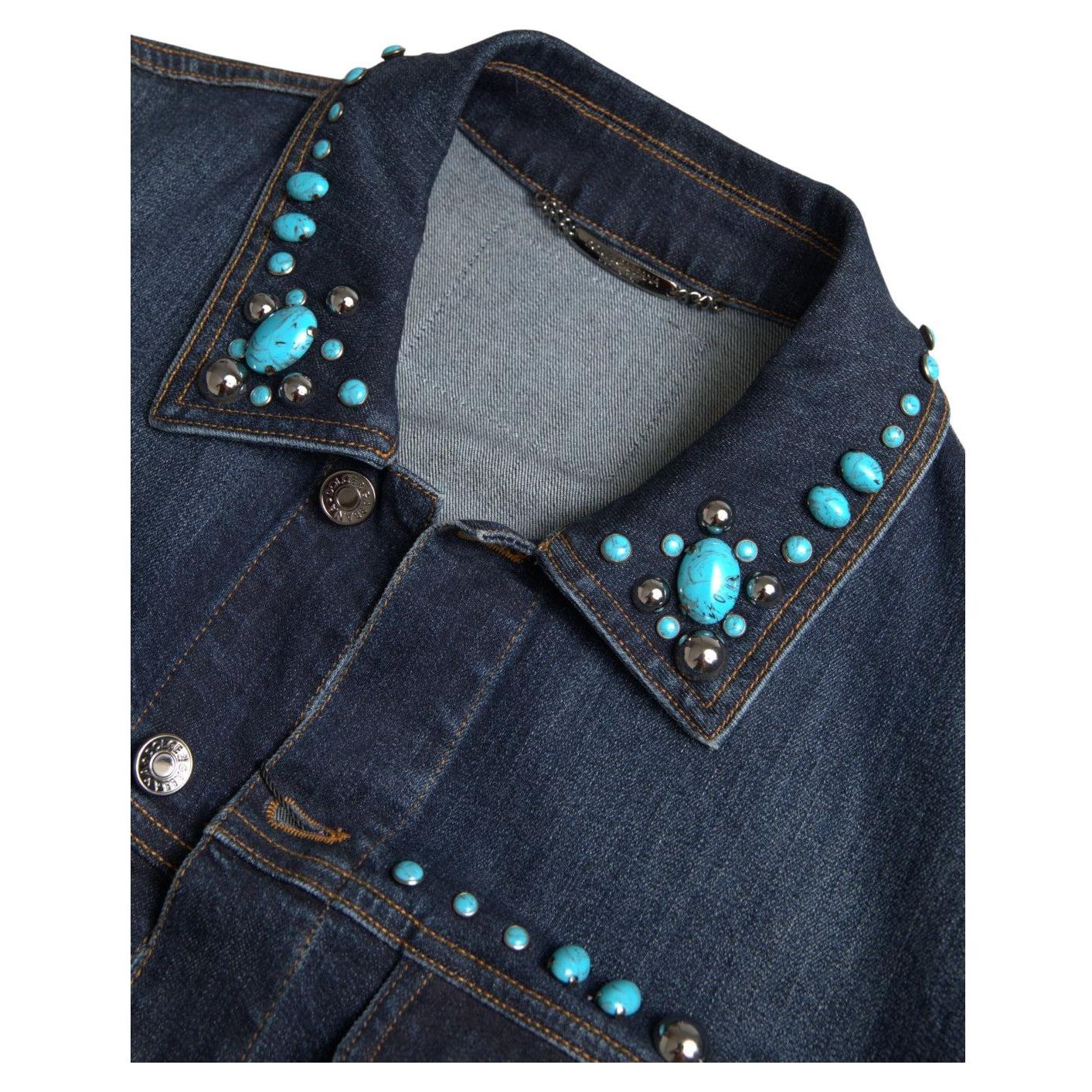 Dolce & Gabbana Embellished Turquoise Denim Jacket Dolce & Gabbana