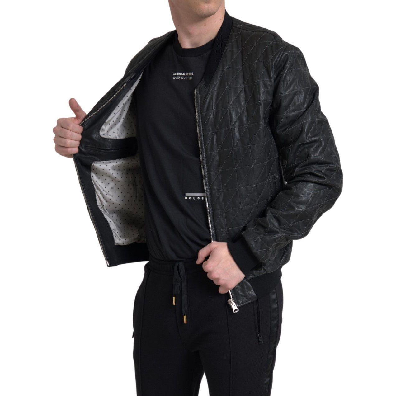 Dolce & Gabbana Elegant Black Leather Bomber Jacket Dolce & Gabbana