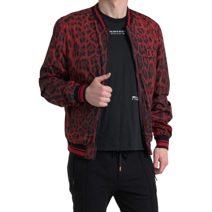 Dolce & Gabbana Red Leopard Bomber Short Coat Jacket 1728,67345645728,Bombers - Jackets & Coats - Clothing,Clothing,Dolce & Gabbana,IT44 | XS,IT46 | S,Jackets & Coats - Clothing,Jackets - Men - Clothing,Material: 100% Nylon,Men,Men - Clothing,New with tag
