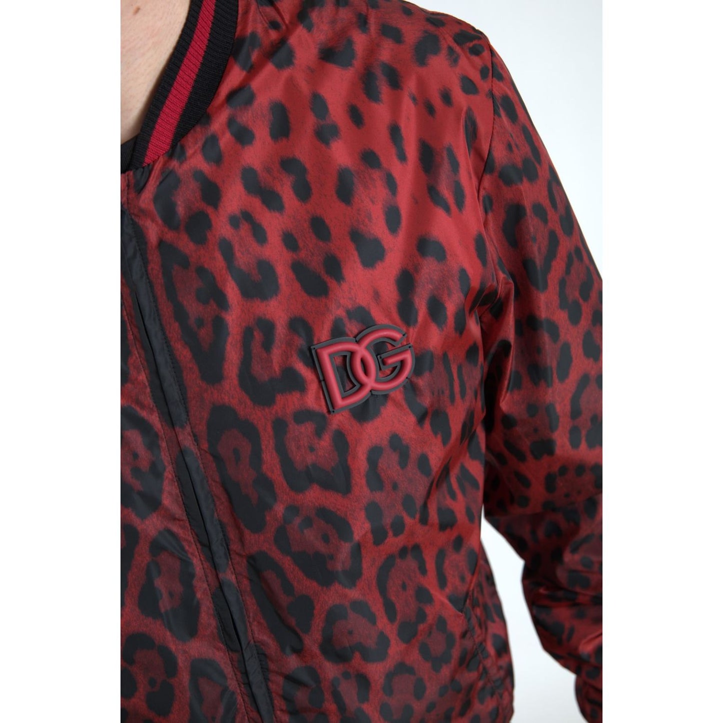 Dolce & Gabbana Red Leopard Bomber Short Coat Jacket 1728,67345645728,Bombers - Jackets & Coats - Clothing,Clothing,Dolce & Gabbana,IT44 | XS,IT46 | S,Jackets & Coats - Clothing,Jackets - Men - Clothing,Material: 100% Nylon,Men,Men - Clothing,New with tag