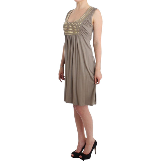 Roccobarocco Studded Sheath Knee-Length Dress in Beige Roccobarocco