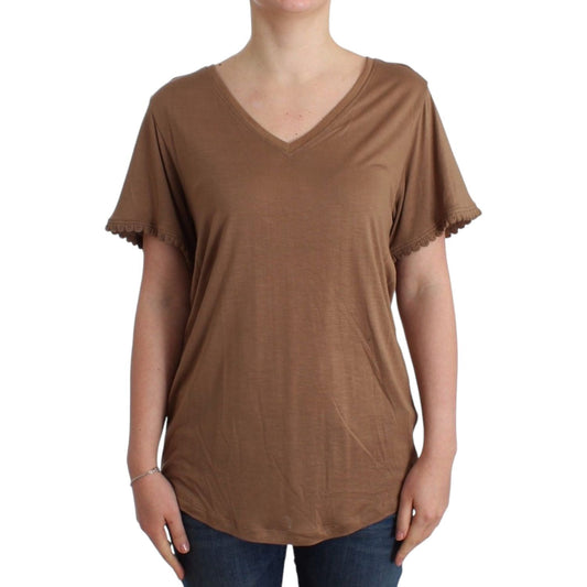 John Galliano Elegant Short-Sleeved Brown Rayon Top John Galliano