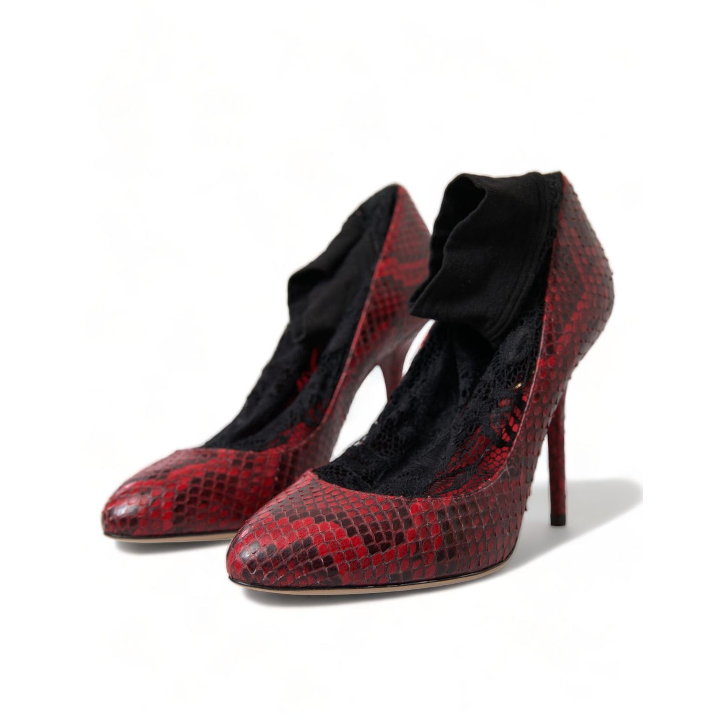 Dolce & Gabbana Red Ayers Leather Lace Socks Pumps Shoes