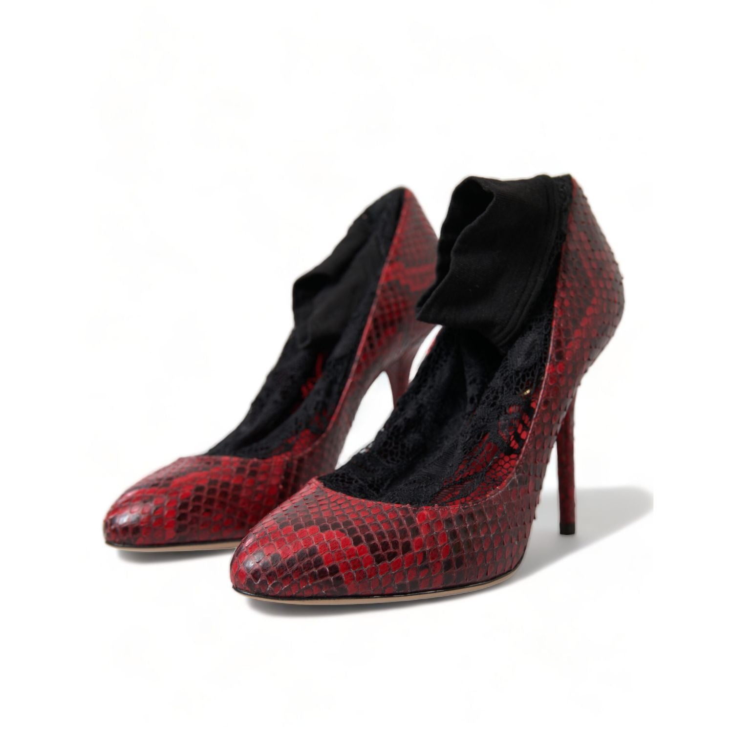 Dolce & Gabbana Red Ayers Leather Lace Socks Pumps Shoes