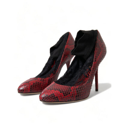 Dolce & Gabbana Red Ayers Leather Lace Socks Pumps Shoes
